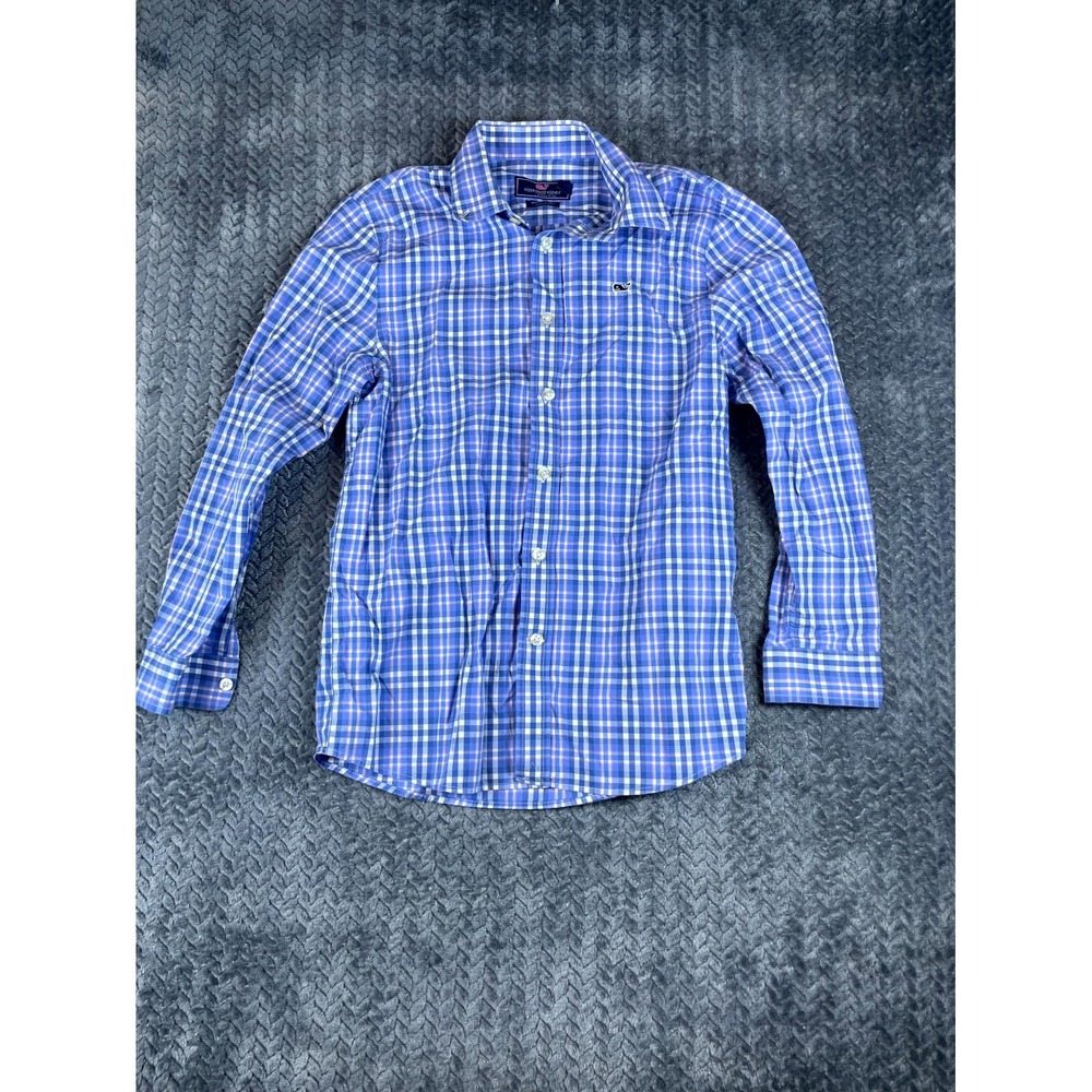 Vineyard Vines By Shep & Ian Whale Shirt Boys Medium 12-14 Multicolor Plaid Logo